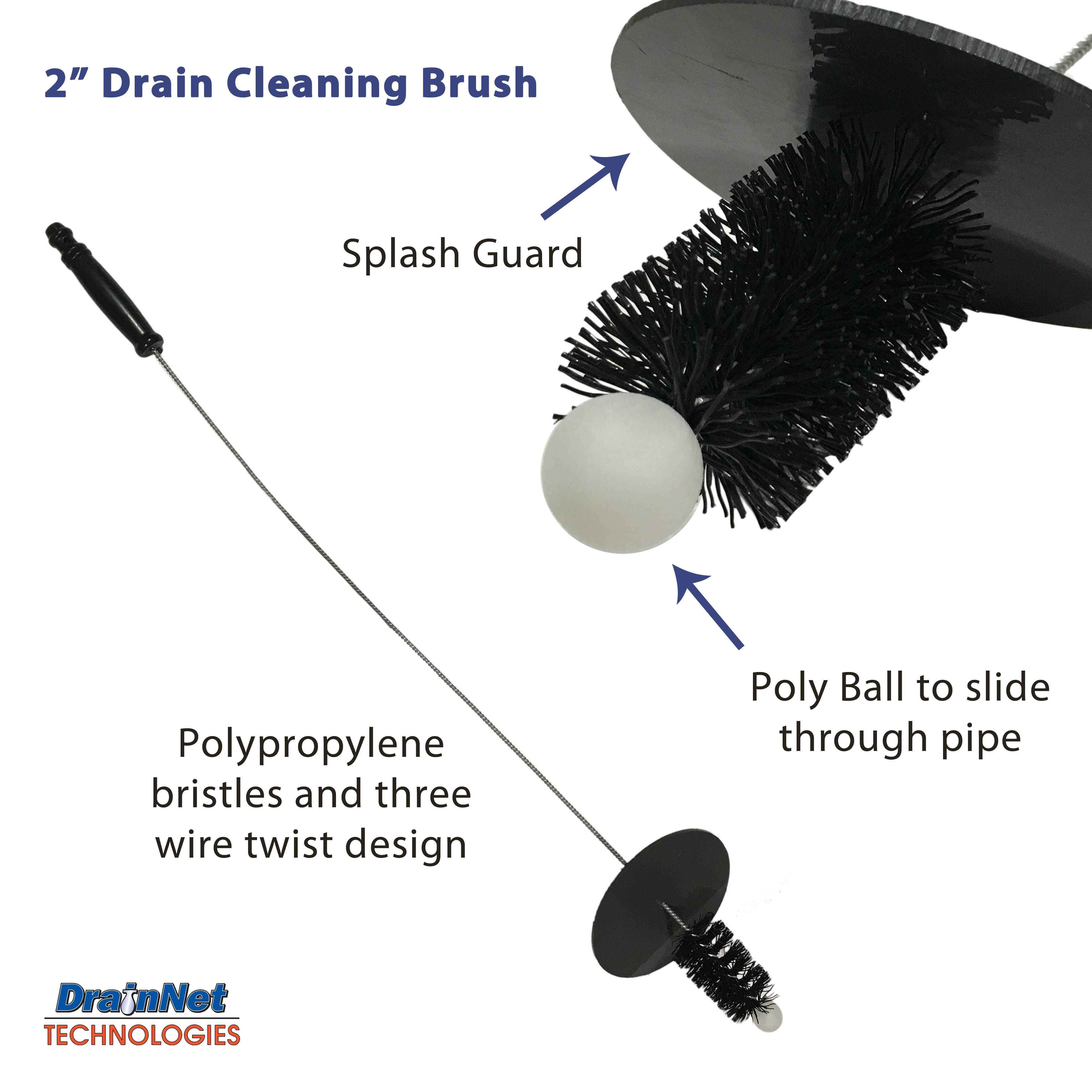 Drain Cleaning Brush, 2.2, 10.8, Stiff, Black 53619