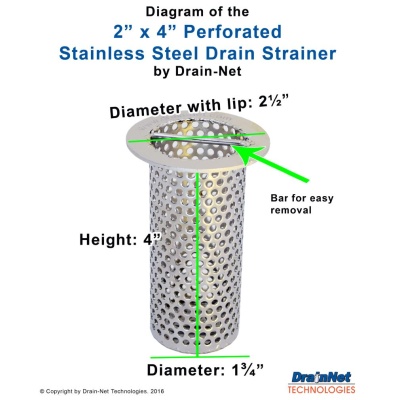 Perforated Stainless Steel 2&quot; Drain Strainer (4&quot; long)